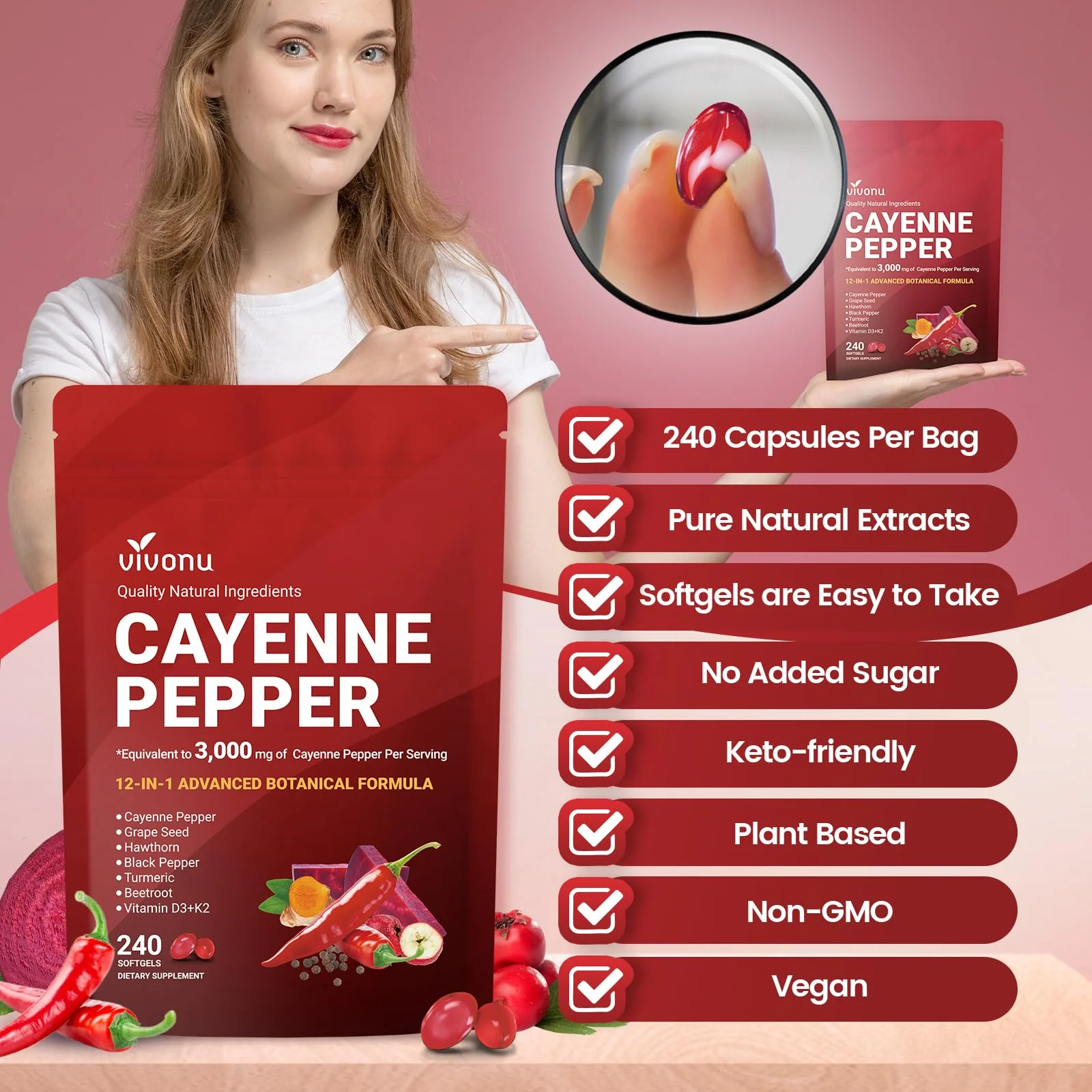 Vivonu Cayenne Pepper 3000mg Equivalent | 12-in-1 Botanical Formula with…