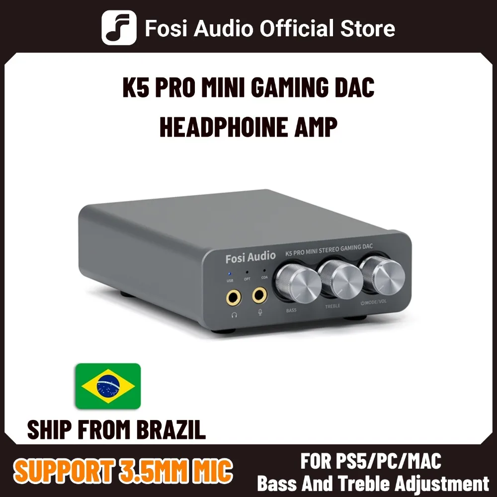 Fosi Audio K5 PRO Gaming USB DAC with Microphone Headphone Amplifier Desktop…