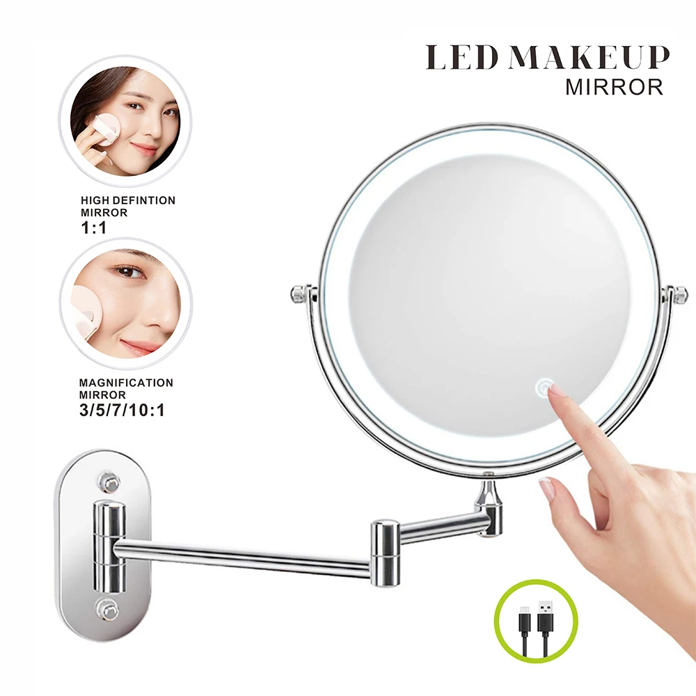 8 Inch Makeup Mirror Chrome 3x/5x/7x/10x Magnifying Double Side USB Charging…