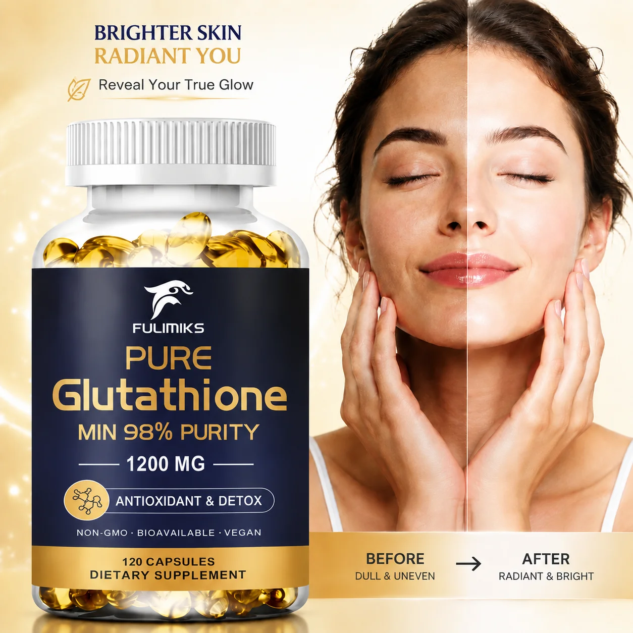 Pure Glutathione Capsules 1200MG Max Absorption, Support Skin Antioxidant…