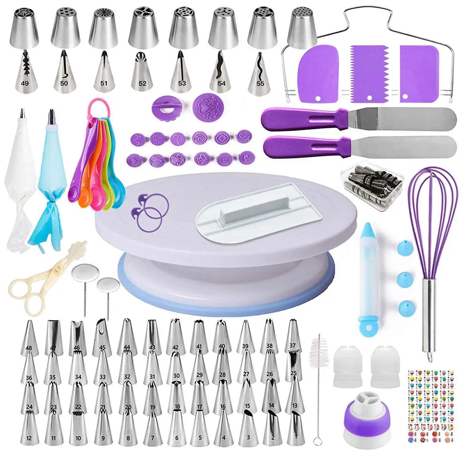 137 Sets Cake Decorating Turntable with Piping Nozzle Bag Korean Factory…