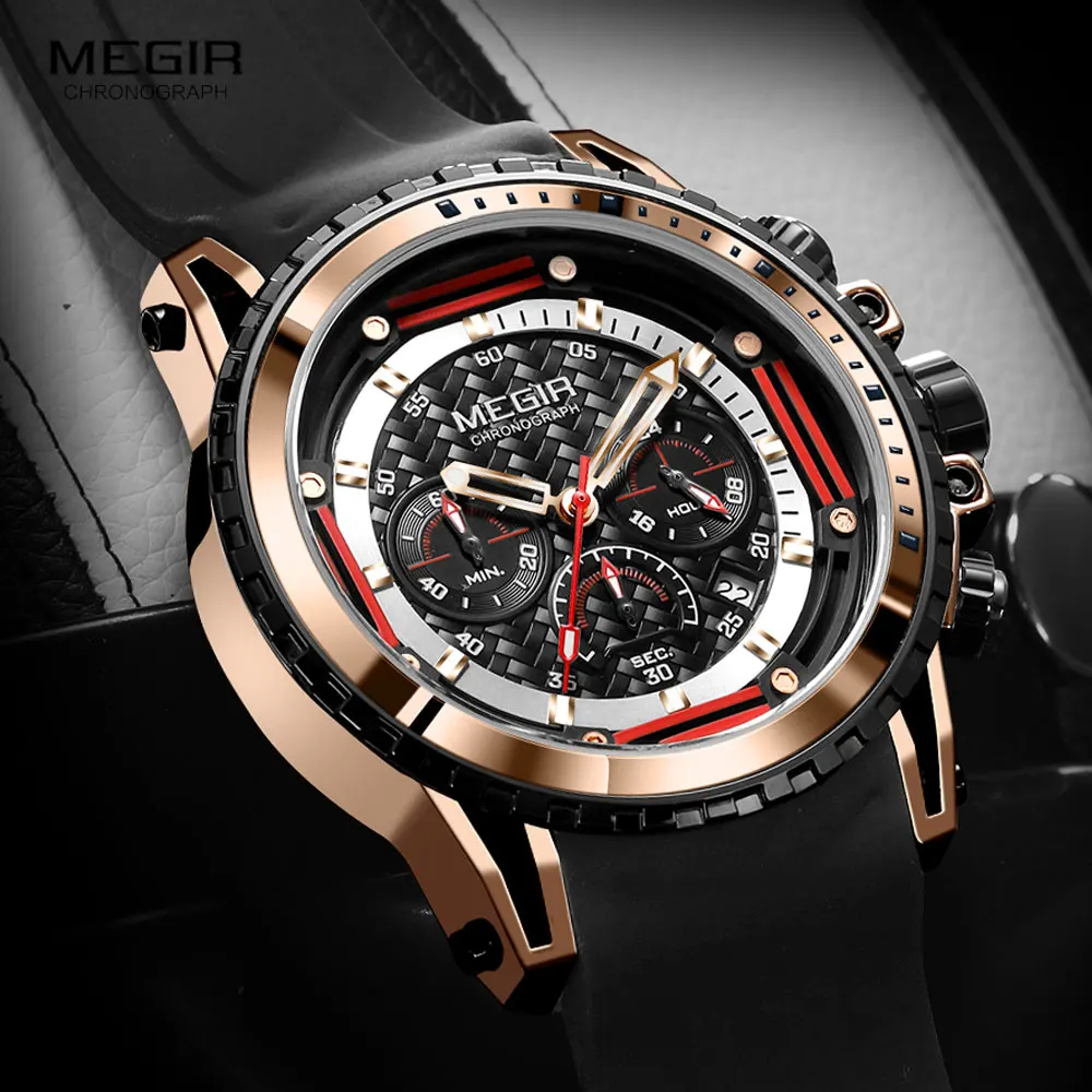 MEGIR Watches for Men Fashion Chronograph Quartz Watch with Silicone Strap…