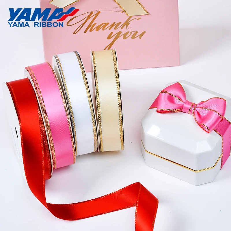 YAMA Gold Edge Satin Ribbon 0.25-1 Inch 9 16 22 25 Mm 100yards/lot for Diy…