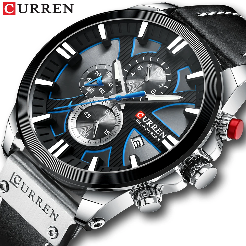 CURREN Watch Chronograph Sport Mens Watches Quartz Clock Leather Male…