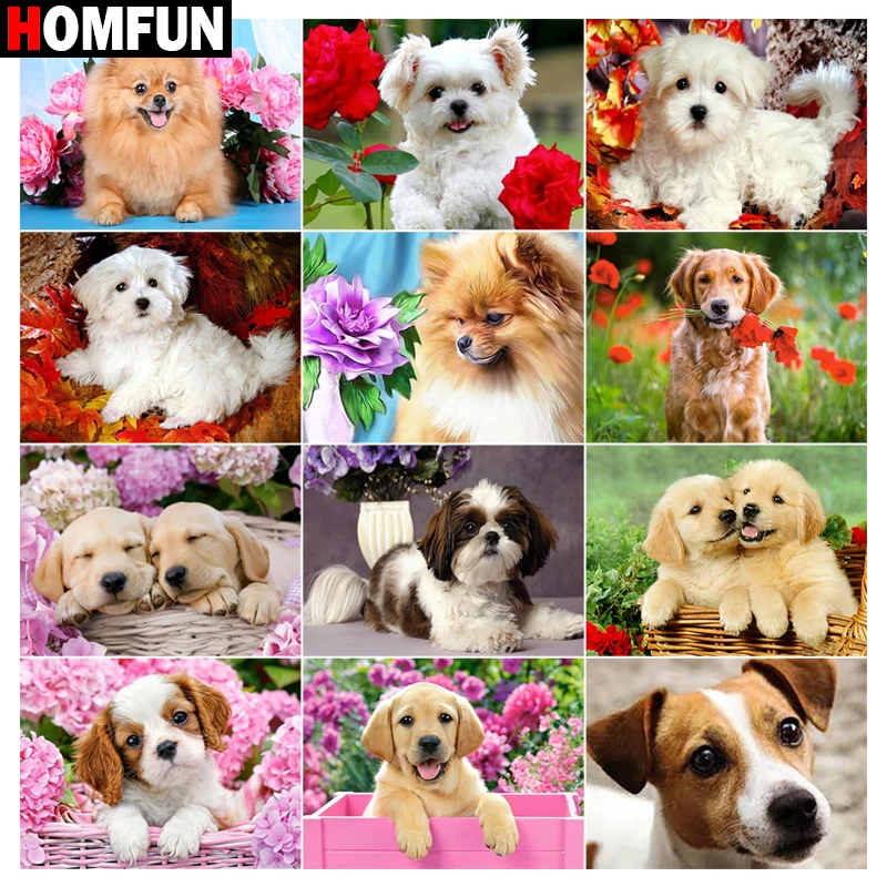 HOMFUN 5d Diamond Painting Full Square/Round "Dog Flower Animal" Picture of…
