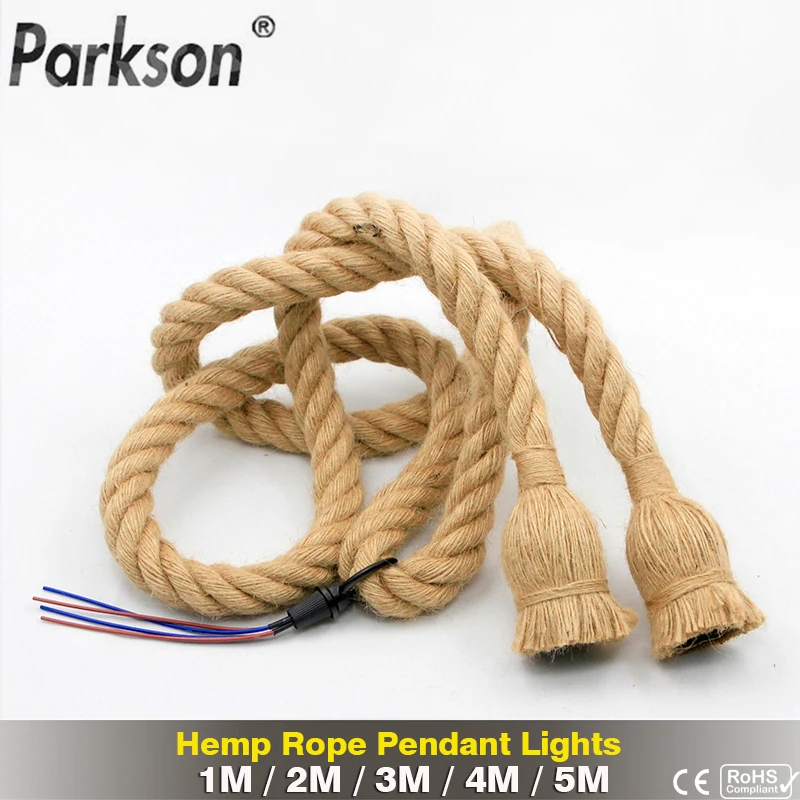 AC 95V-240V Retro Hemp Rope Pendant Light Vintage E27 LED Bulb Industrial…
