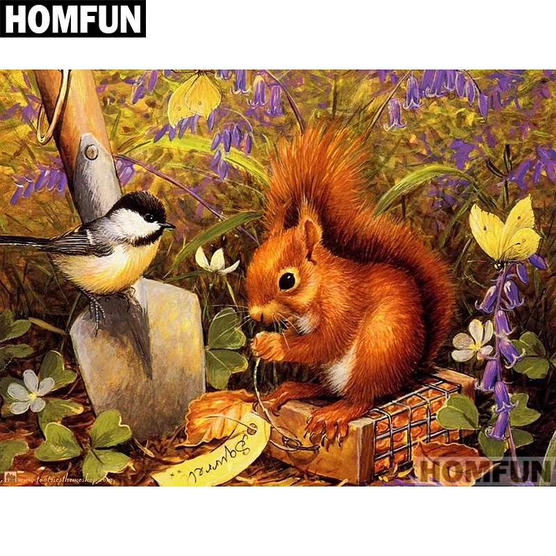 HOMFUN Full Square/Round Drill 5D DIY Diamond Painting "Squirrel & Bird"…