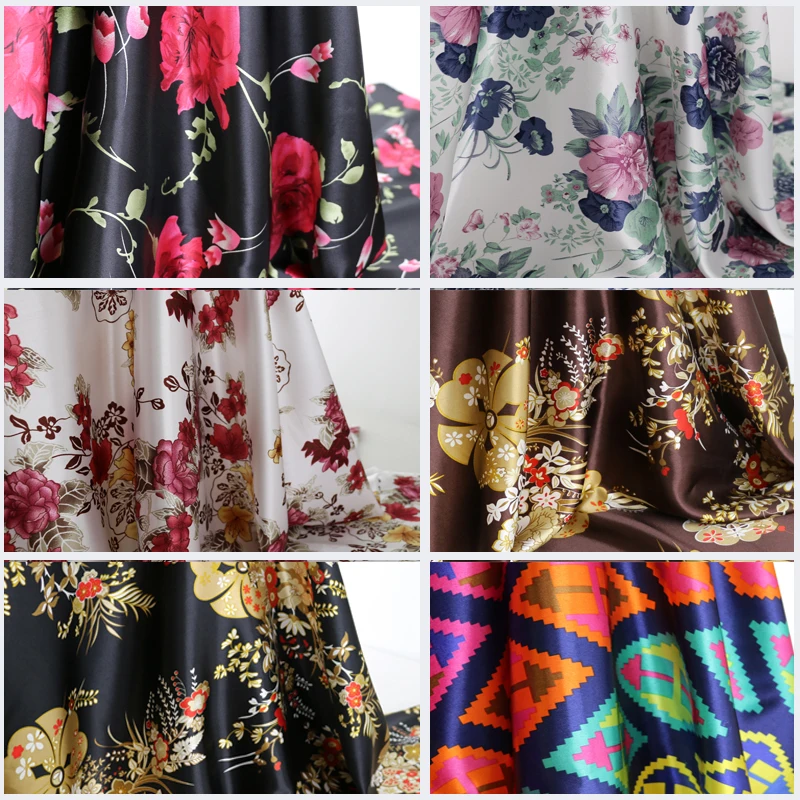 1 Meter X 1.48 Meter Flowers Satin Print Cloth Soft Polyester Charmeuse…