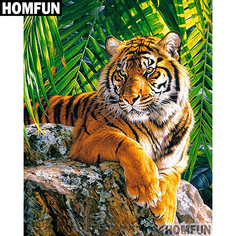 HOMFUN Diamond Painting Rhinestones Pictures Diamond Embroidery Animal Tiger…