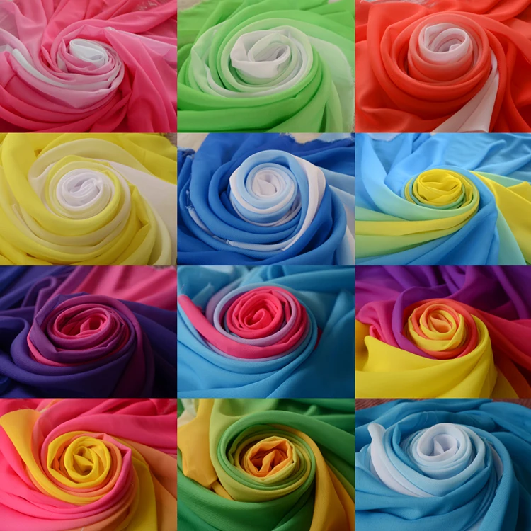 100D 2 Tone Ramp Chiffon Material Gradual Gradient Chiffon Sheer Tissue…