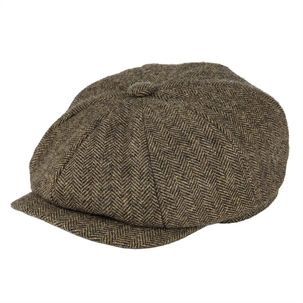 BOTVELA Wool Tweed Newsboy Cap Herringbone Men British Gatsby Retro Hat…