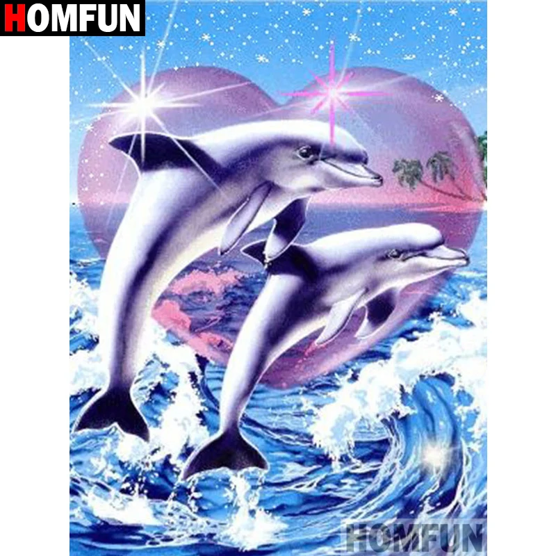 HOMFUN Full Square/Round Drill 5D DIY Diamond Painting "Heart Dolphin"…