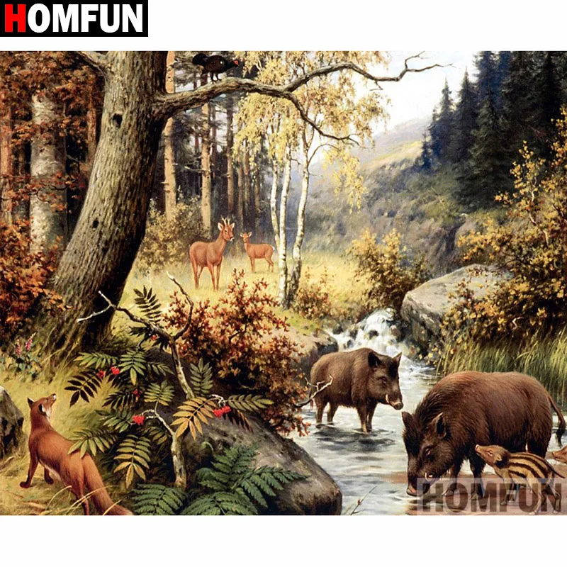 HOMFUN Full Square/Round Drill 5D DIY Diamond Painting "Animal Wild Boar" 3D…
