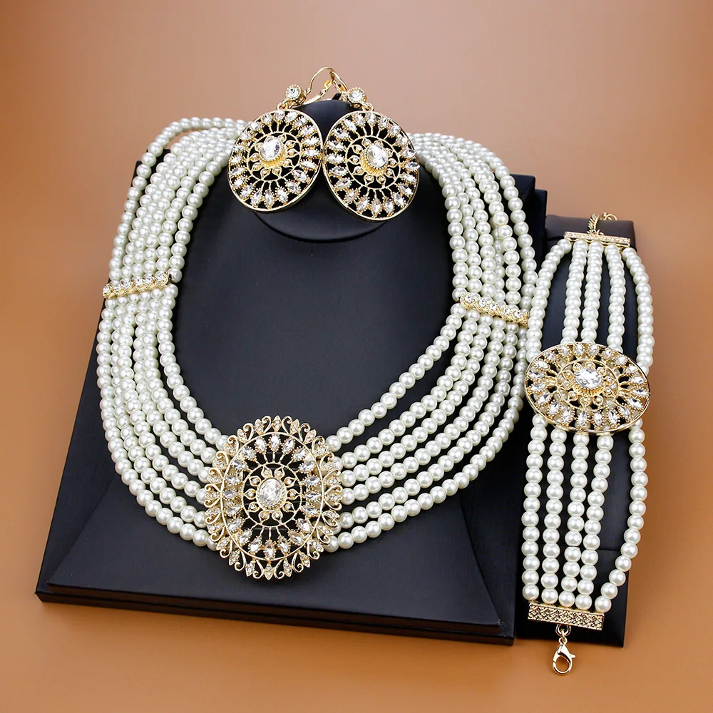Sunspicems Gold Color Arabic Pearl Bead Choker Necklace Earring Bracelet…