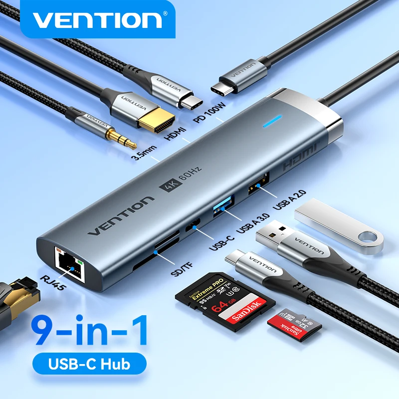 Vention USB C HUB 4K 60Hz Type C to HDMI RJ45 Ethernet PD 100W SD TF for…