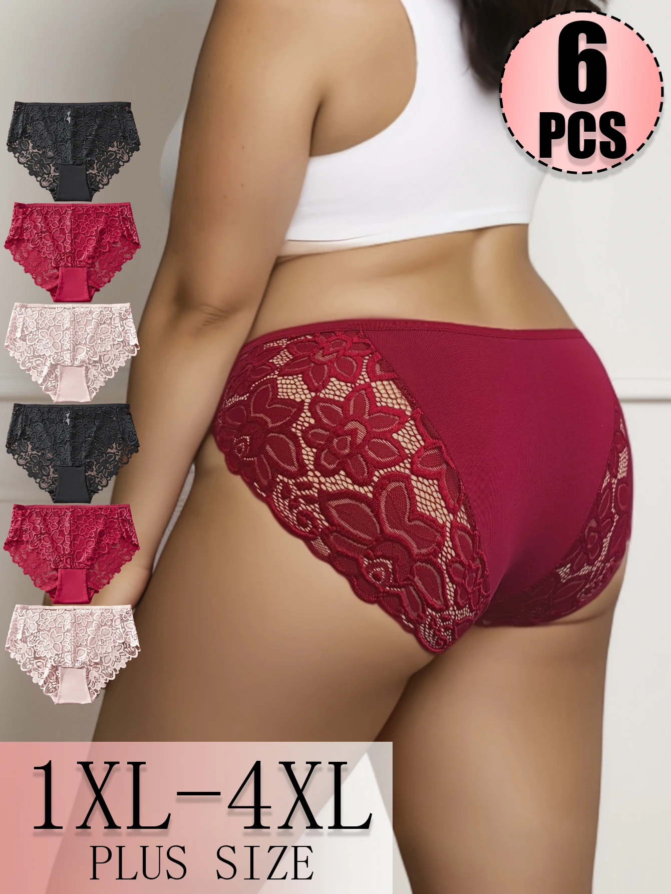 6PCS Plus Size Ladies Sexy Mesh Panties High-waist Seamless Lace Underwear…