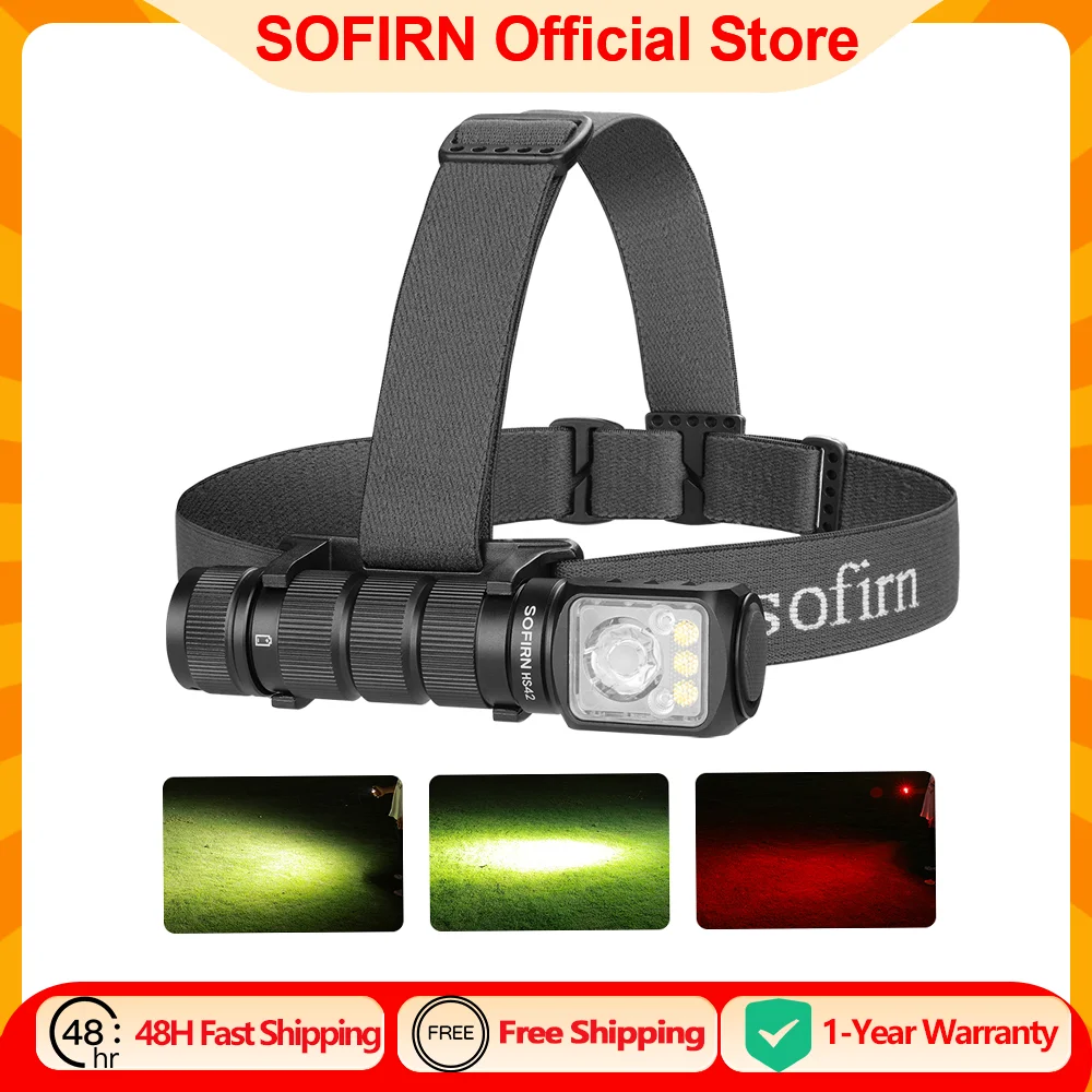 SOFIRN HS42 2100lm Headlamp 18650 USB C Rechargeable RED LED Flashlight SST40…