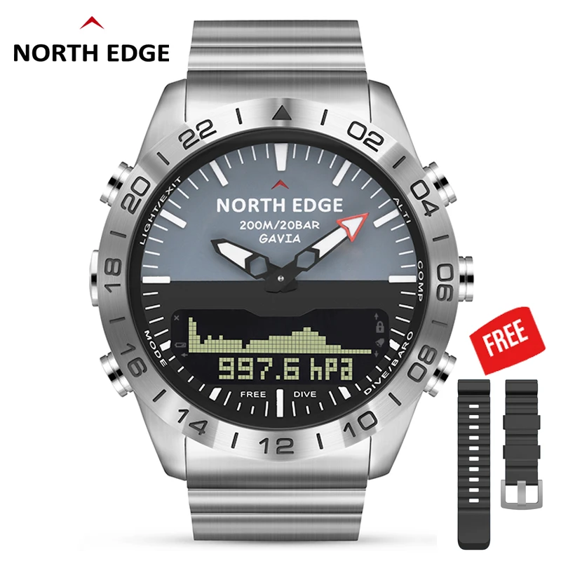 NORTH EDGE GAVIA2 Men's Dive 50M Digital Watch Luxury Full Steel Case Sports…