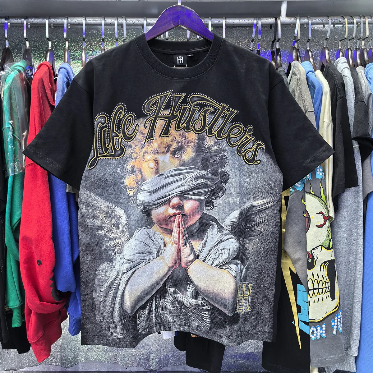 Masked Angel Shooting Arrows Diamond Cotton Short Sleeve Tshirts for Men and…