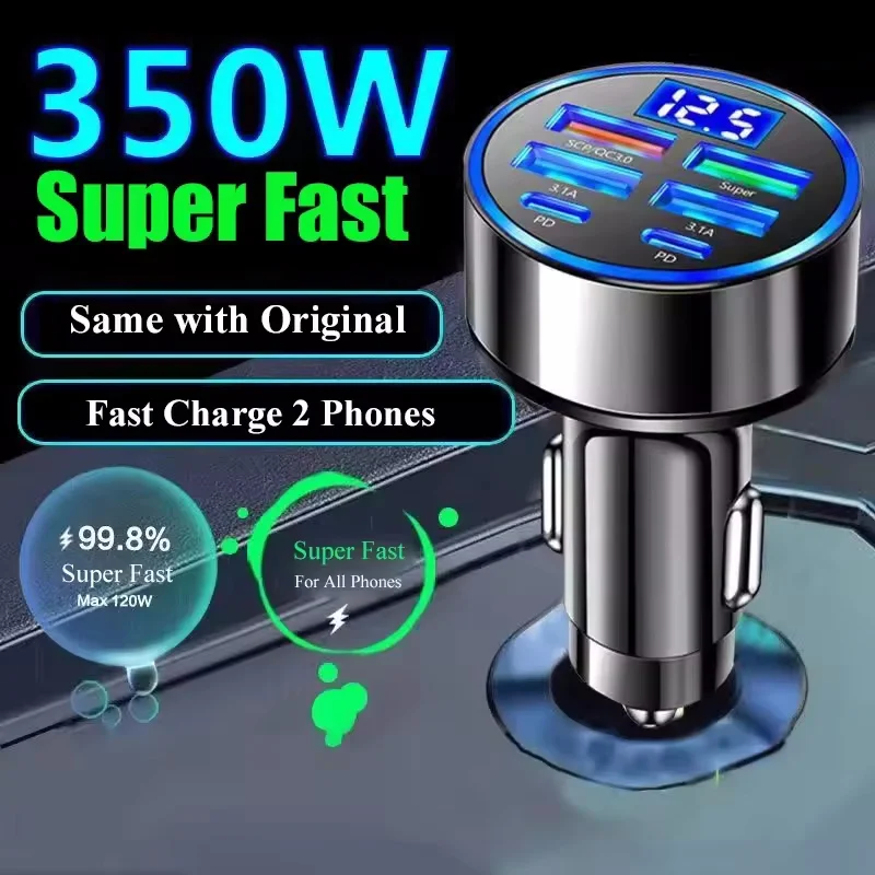 350W USB Car Charger PD QC3.0 USB C Car Phone Charger Type C Adapter for…