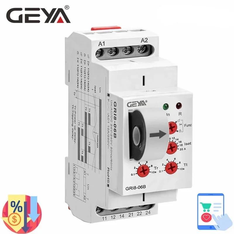 GEYA GRI8-06 AC DC Current Sensor Relay 2NO2NC 8A Current Monitoring Relay…