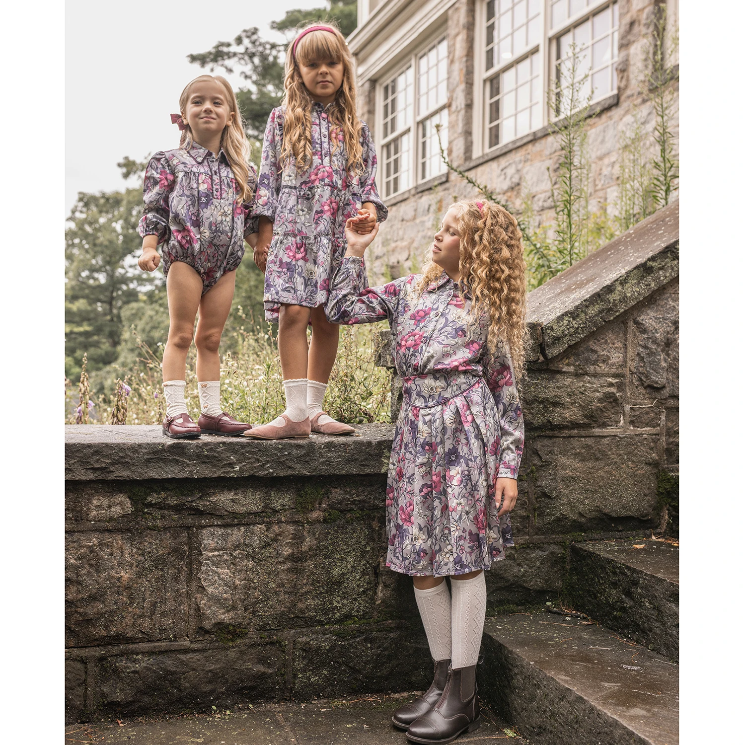AP Purple Floral Satin Collection AW26 Girls Floral Printing Satin Dress…