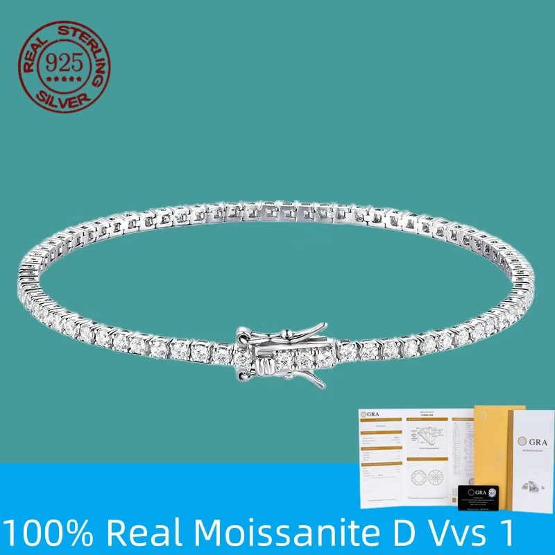 100% S925 Sterling Silver 2-6mm Real Moissanite Tennis Bracelet for Women…