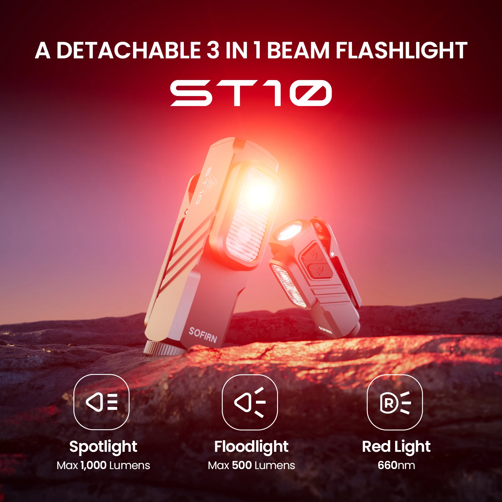 SOFIRN ST10 1000LM EDC Flashlight USB C 14500 Rechargeable with Mini Red…