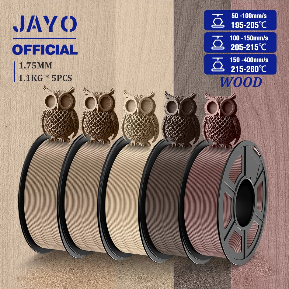 JAYO Wood PLA Filament 1.75mm 5Rolls Real Wood Fiber 3D Filament for FDM 3D…