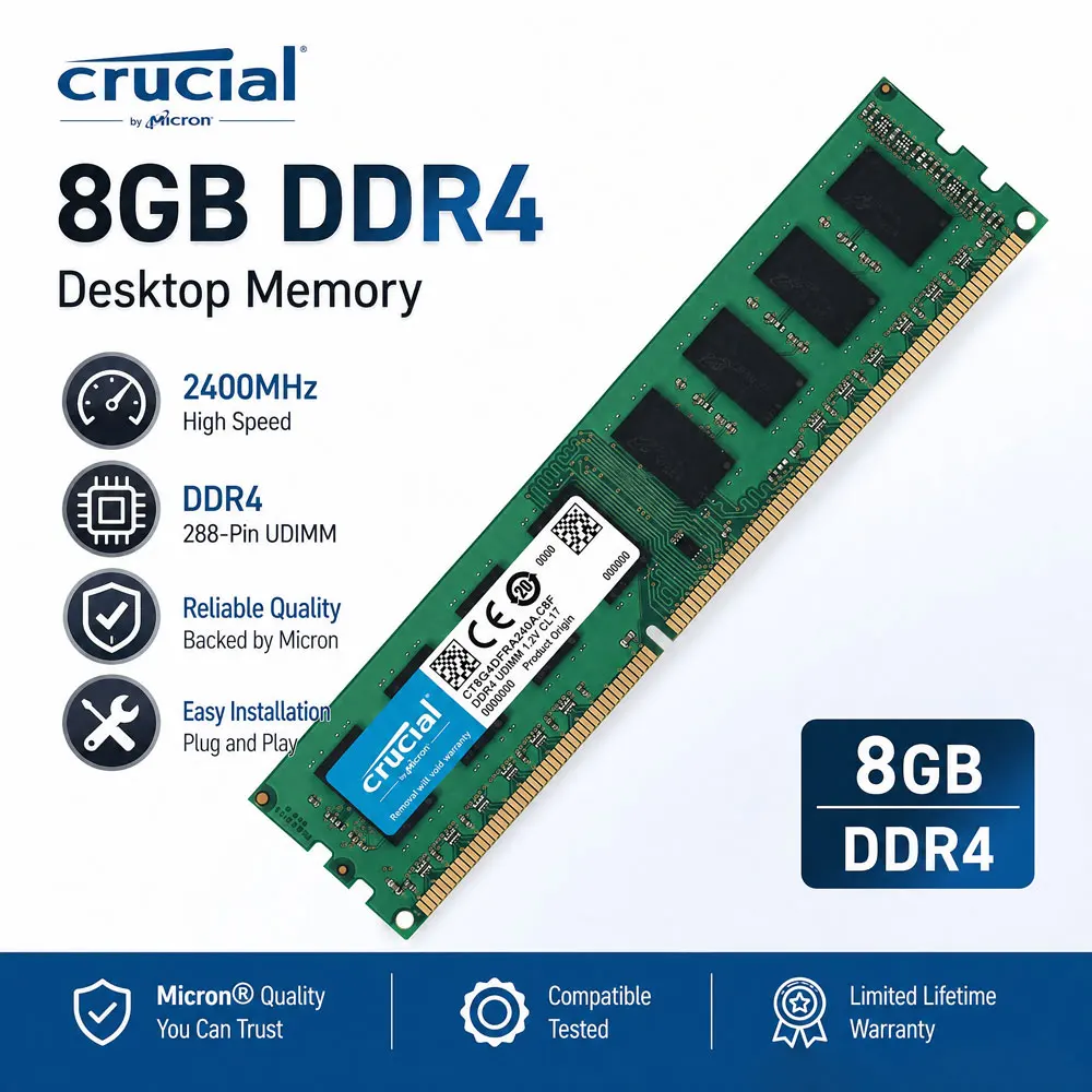 Crucial Memory Desktop RAM DDR4 16GB 4GB 8GB 3200MHz 2133 2400 2666MHz DIMM…