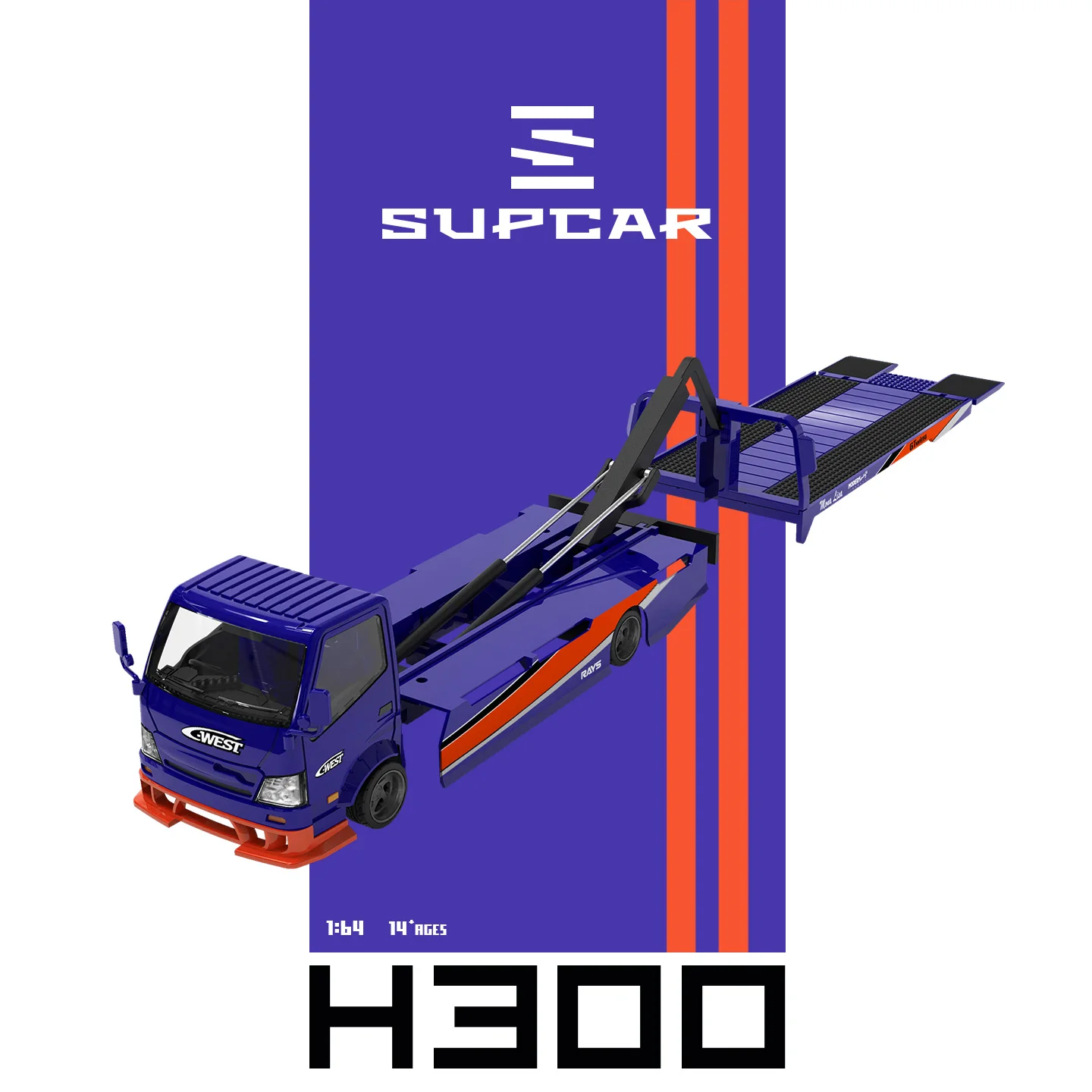 *Pre-sale*SUPCAR 1:64 H300 Purple Pattern Flatbed Transport Trailer Diecast…