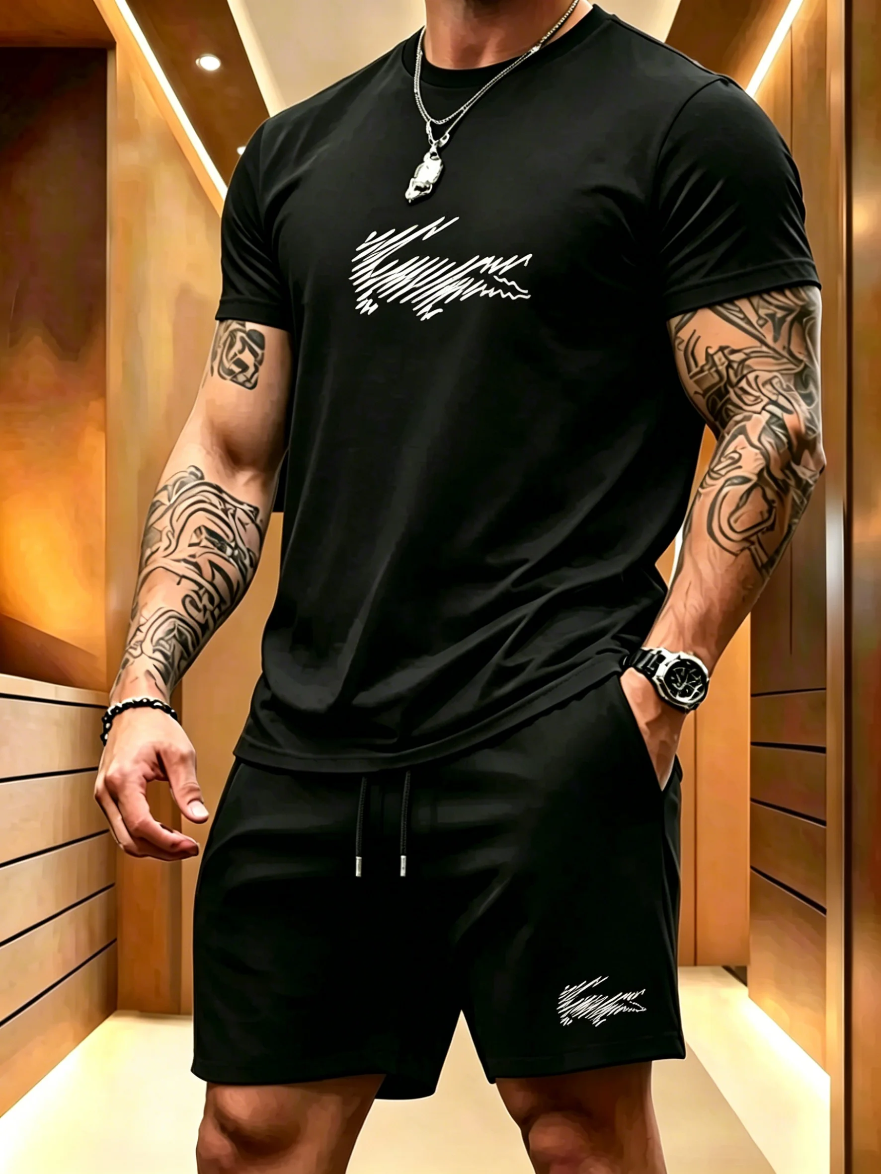 Men's Summer Breathable Sportswear Short Sleeve Shorts Set Lightweight…