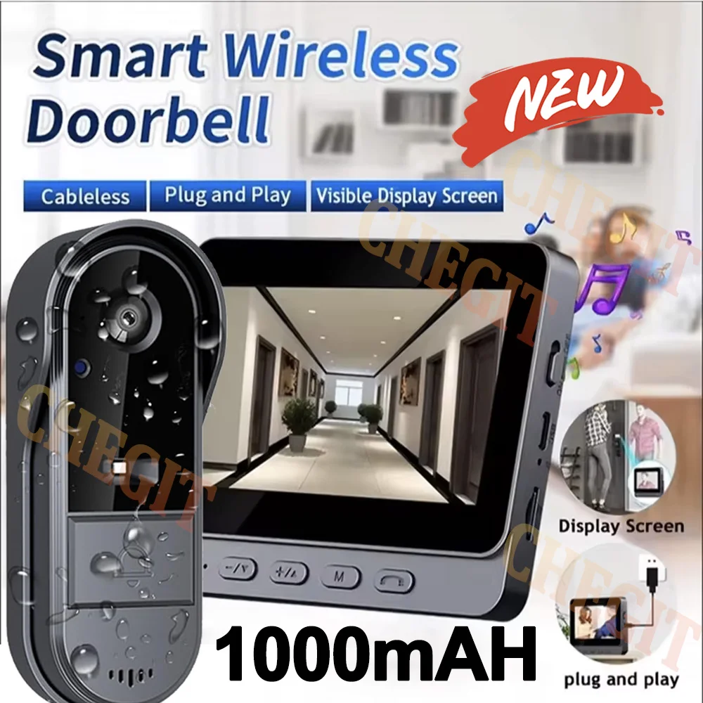 Wireless Wi-Fi Doorbell Camera 1080P Video Intercom Doorbell Waterproof 4.3in…
