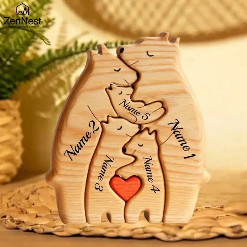 Art Wooden Bear Family Puzzle Personalized Name Custom Home Decor…