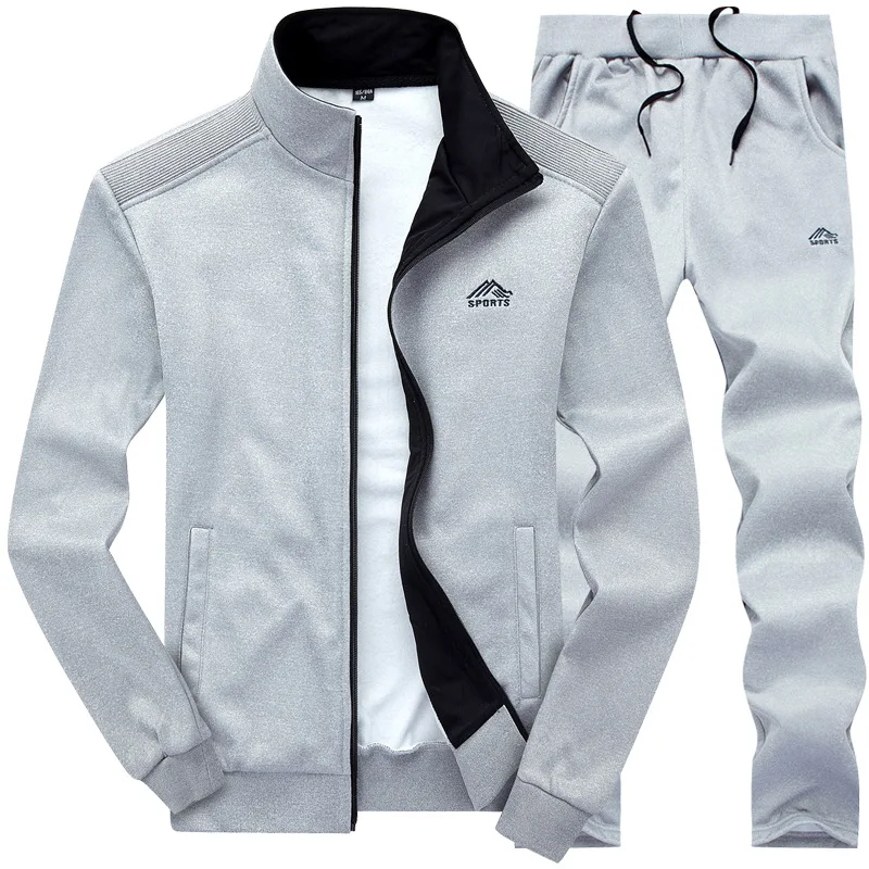 Men Spring Autumn Solid Tracksuit Stand Collar Embroidery Zip Up Sweatshirt…