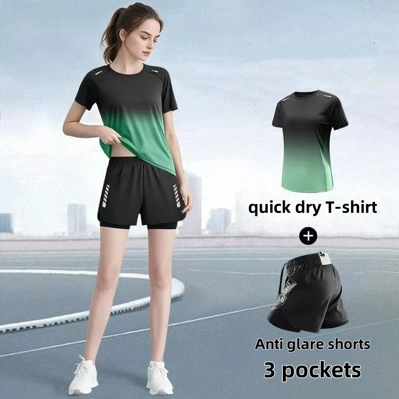 Women's Sportswear Set, Running Shorts, T-shirt, Yoga Wear, Thin Fitness…