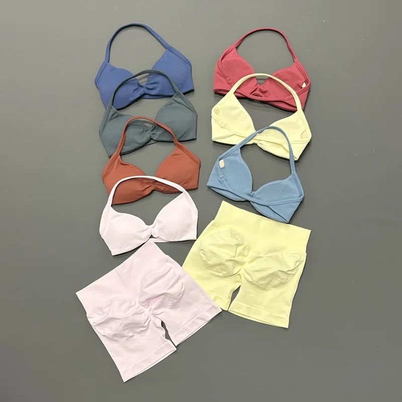 2 Piece HISTELLO Sports Set Women Seamless Yoga Bra Push Up Quick Dry Ruched…