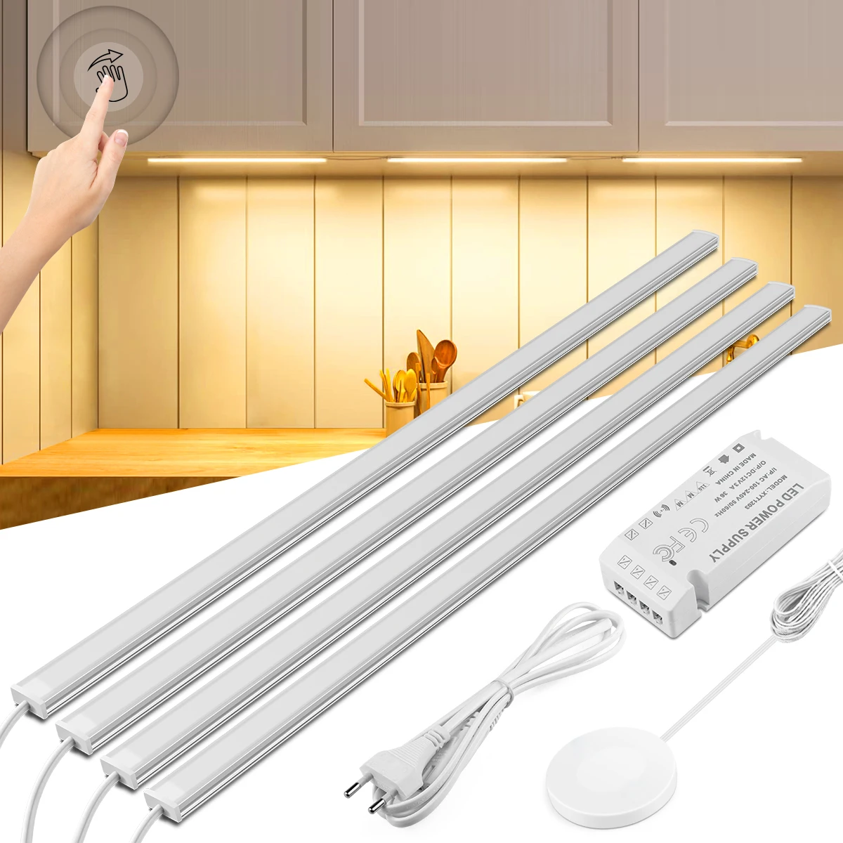1-6Pcs Kitchen LED under Cabinet Light Penetrable Wood Hand Scan Motion…