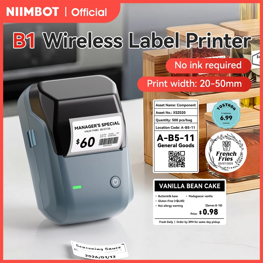NIIMBOT B1 Portable Thermal Printer with Tapes 2 Inch Adhesive Label Printer…