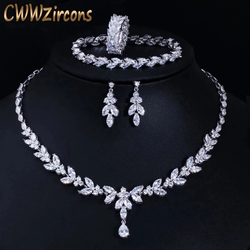 CWWZircons 4Pcs Brilliant Cubic Zircon Necklace Earrings Ring and Bracelet…