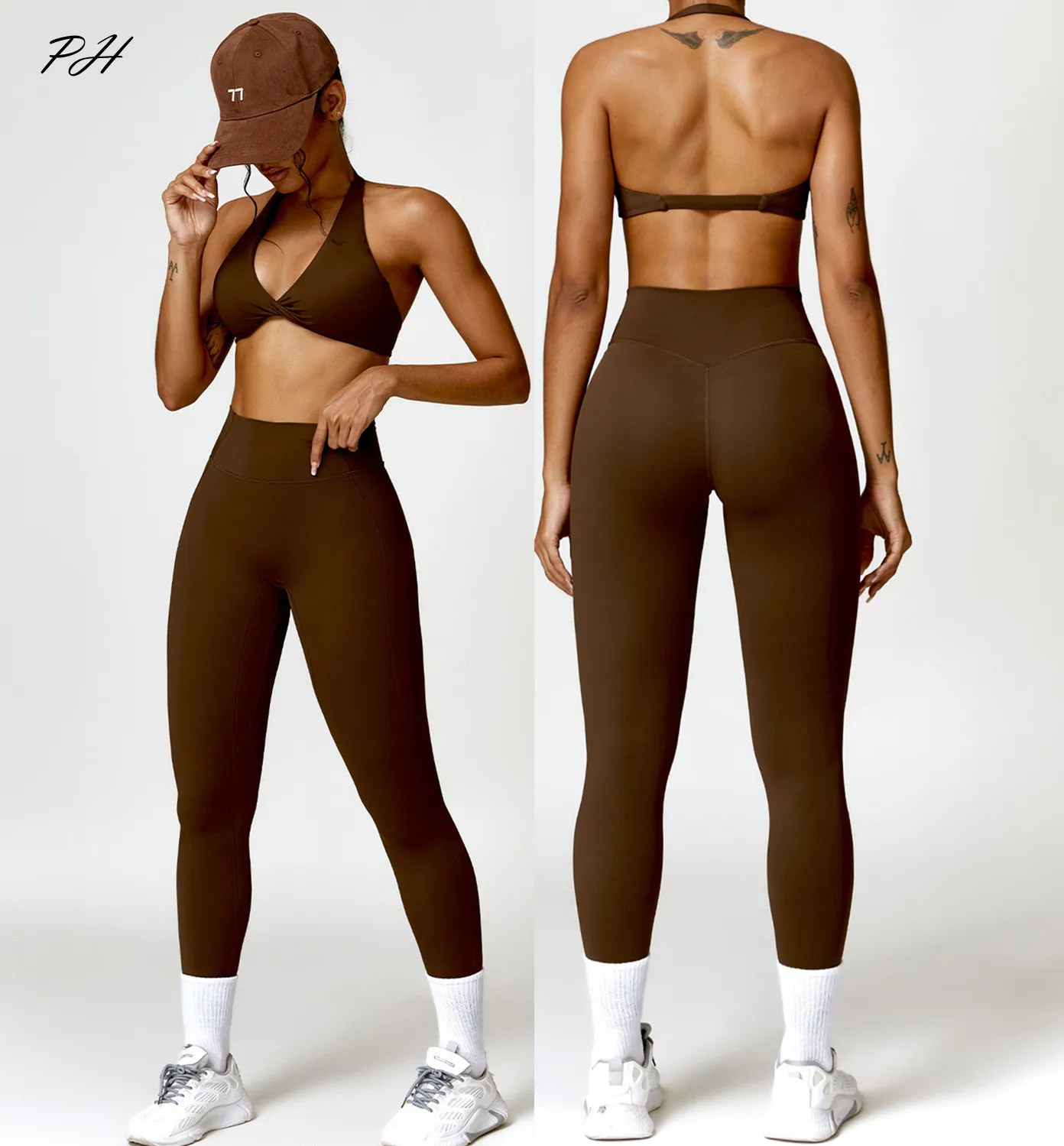2PCS Yoga Set Nude Feeling Workout Sets Women Tracksuit Gym Push Up Fitness…