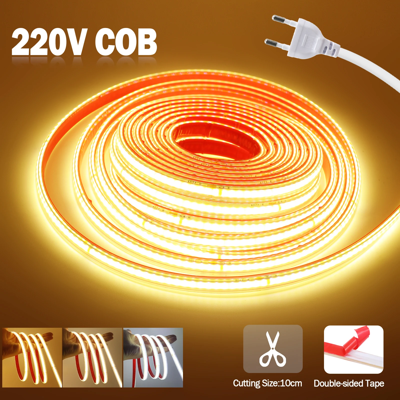 AC 220V COB Strip IP65 Waterproof 10CM Cut 240Leds/M 3000K 4000K 6000K Home…
