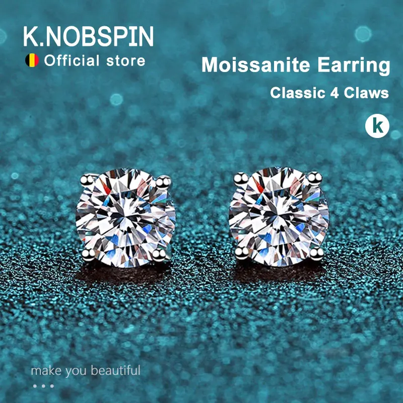 KNOBSPIN 2.0ct Moissanite Earrings for Women Lab Grown Diamond Ear Studs 925…