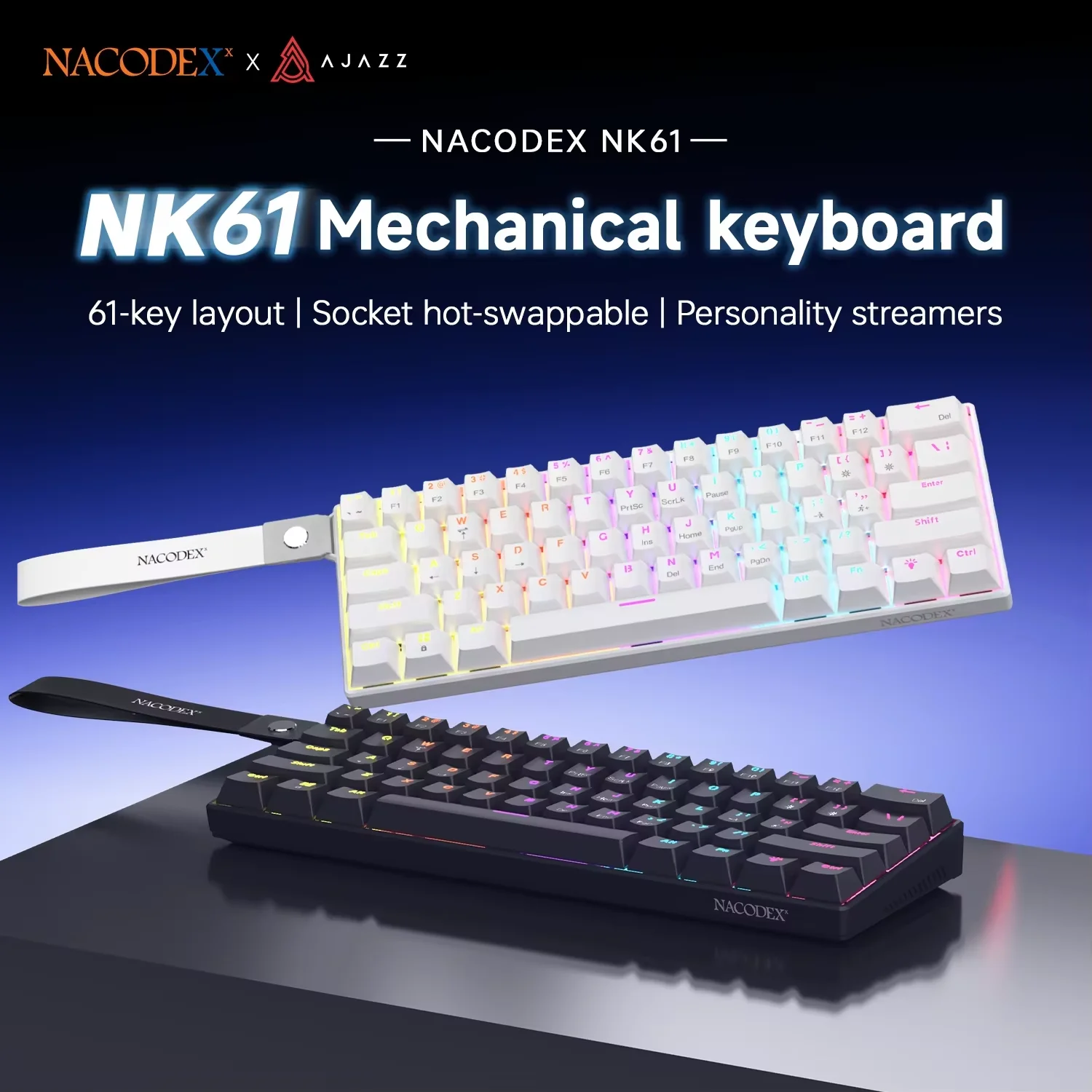 AJAZZ NK61 Wired Gaming Mechanical Keyboard 60% RGB Hot-Swappable 61 Keys Red…