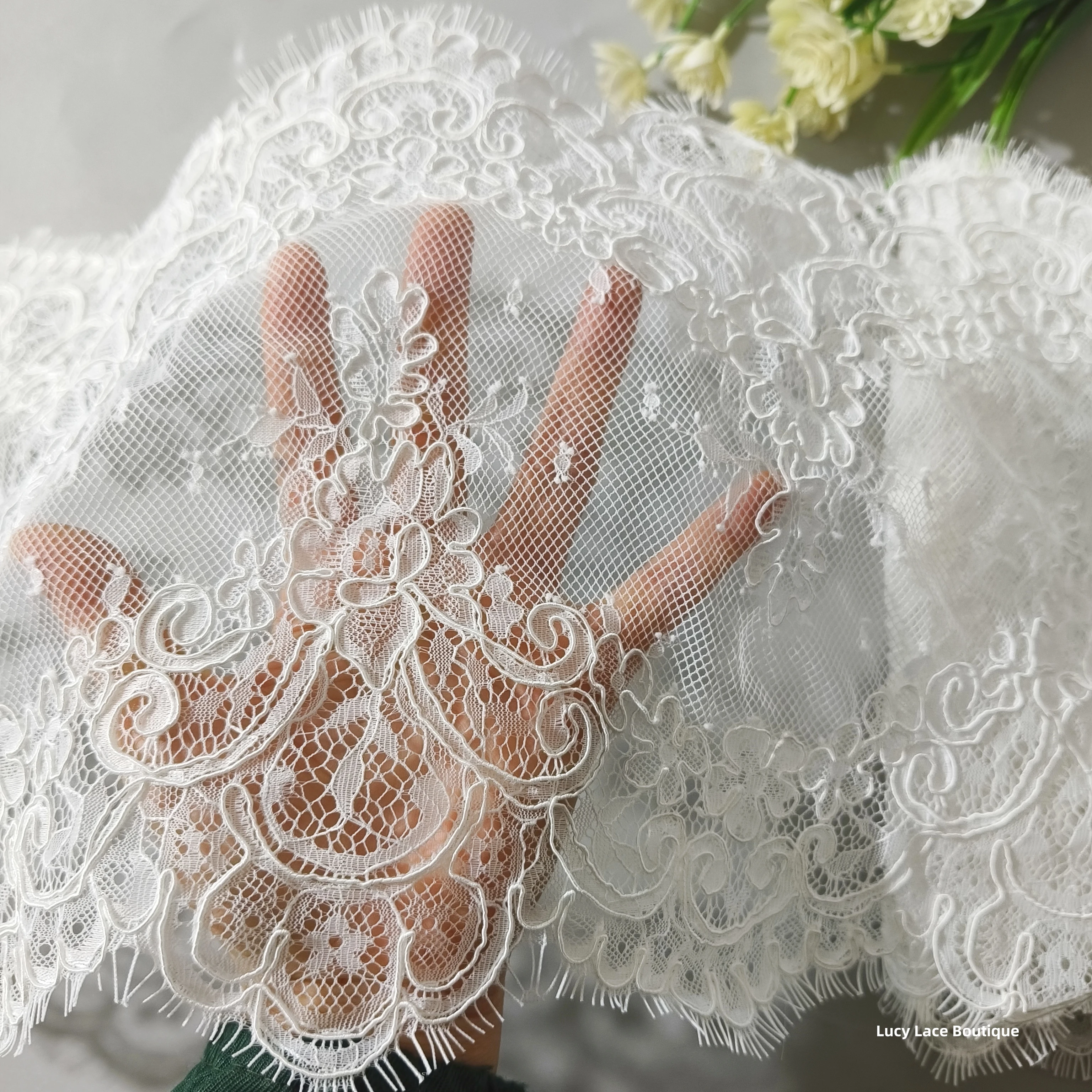 26CM Wide Milk White off White Colour Cording Lashes Lace Trim Wedding Veil…