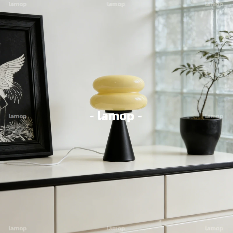Cream‑Style Glass Egg‑Tart Lamp for Bedroom Bedside Vintage Table Lamp Coffee…