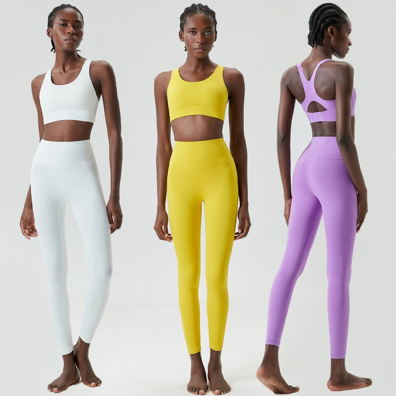 Women Two Pieces Fitness Yoga Set Solid Color Stretch Soft Gym Running Suit…