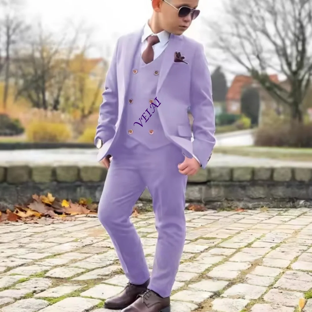 Boys 3 Piece Formal Suit Set Customizable Wedding Tuxedo Blazer Pants Vest…