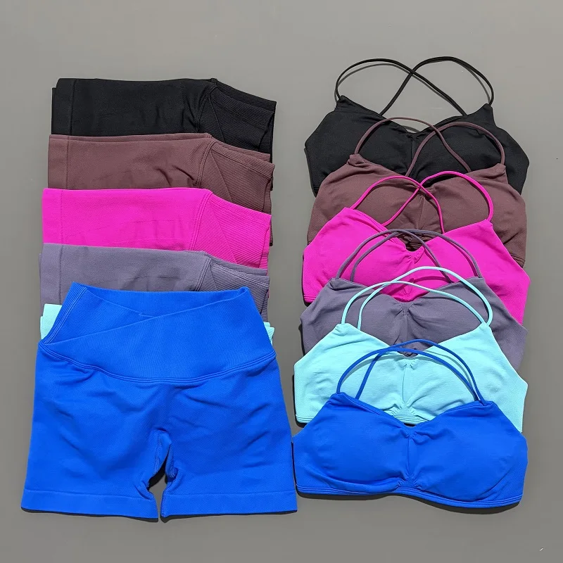 2 Piece Vision Gym Set Women Yoga Crop Top High Waist Scrunch Seamless Shorts…