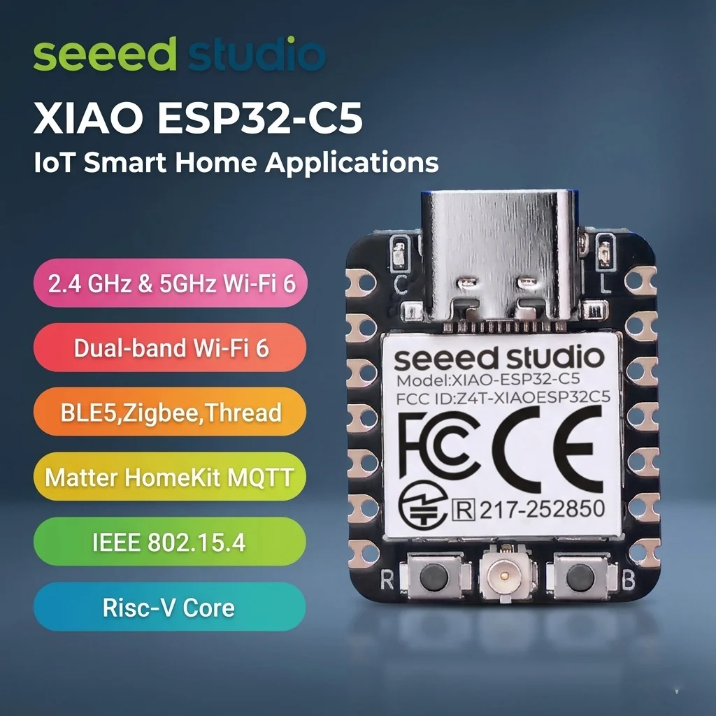 5GHz ESP32 C5 Seeed Studio XIAO ESP32C5 2.4GHz Wi-Fi 6 Module Dev Board…